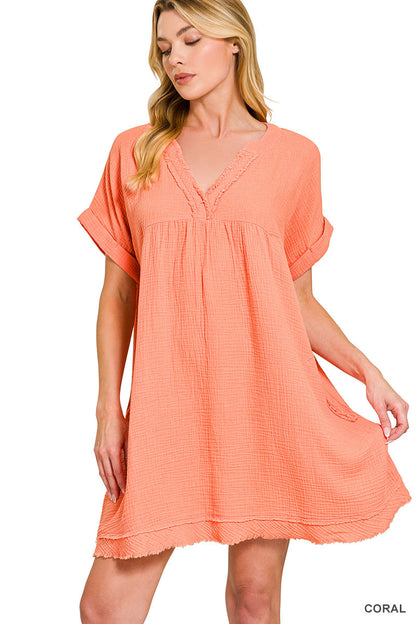 Zenana Double Gauze Raw Edge Dress RTS