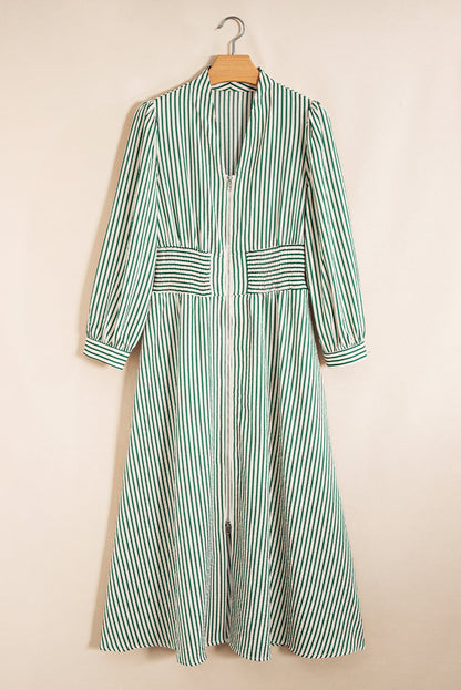 Stripe Clinched Midi Dress