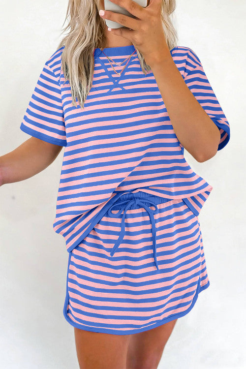 Stripe Loose Top and Skort Set