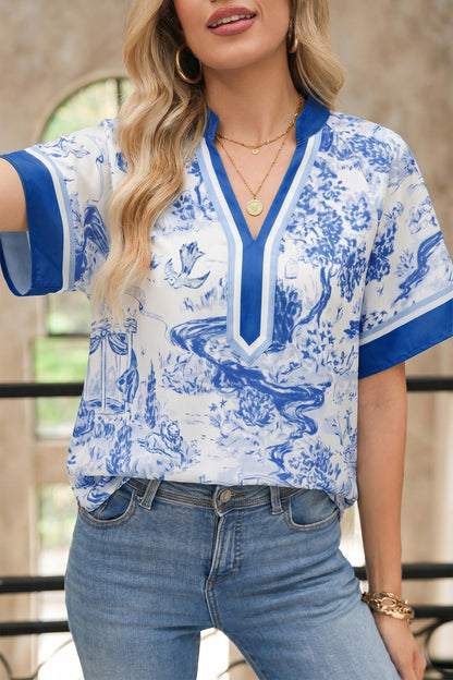 Blue Print Raglan Blouse