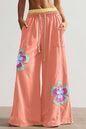Colorblock Flower Patchwork Elastic Pants