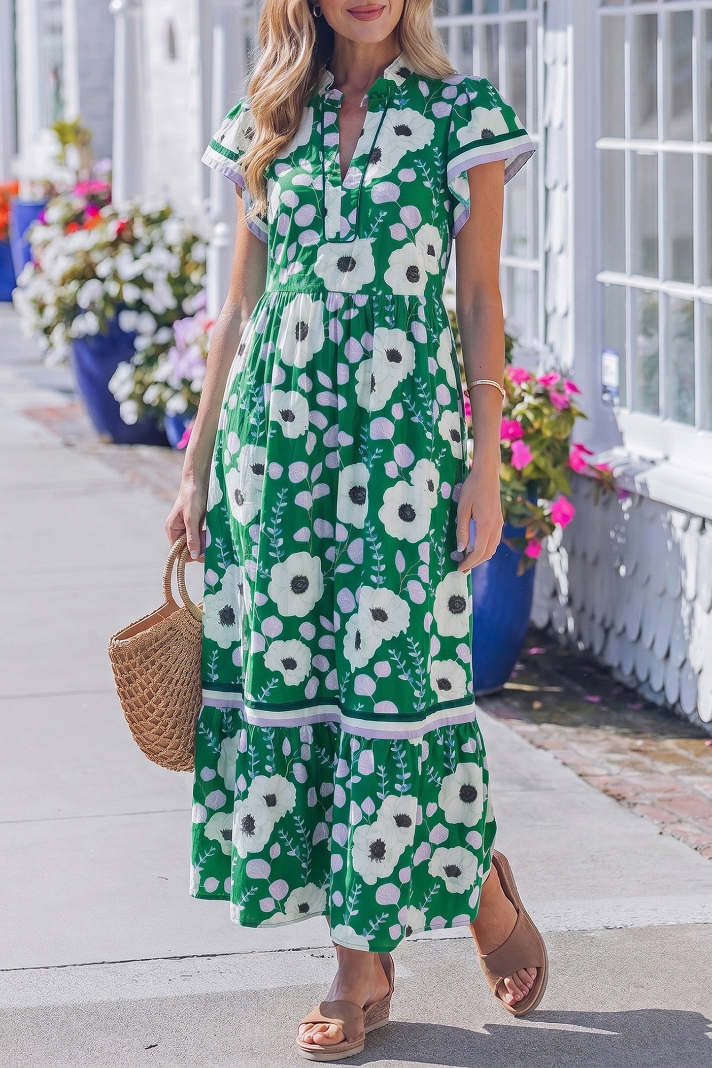 Green Flower Maxi Dress