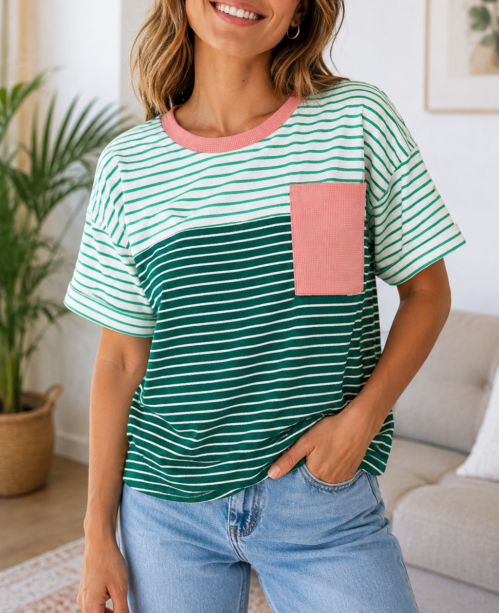 Green Stripe Relaxed Top
