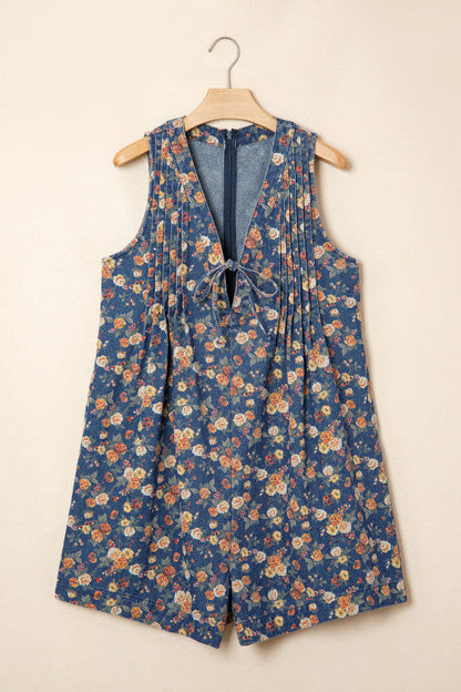Retro Floral Pleated Romper