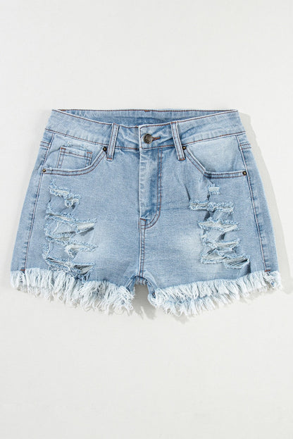 Distressed High Waist Denim Bottoms