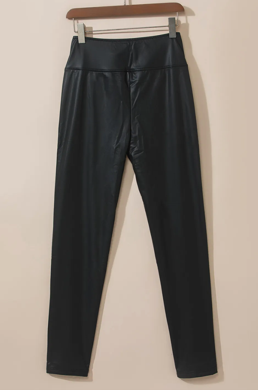 BLACK FAUX LEATHER SKINNY LEGGINGS RTS