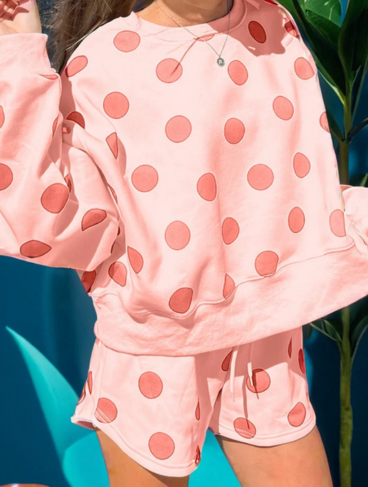 PINK POLKA DOT SHORT SET RTS