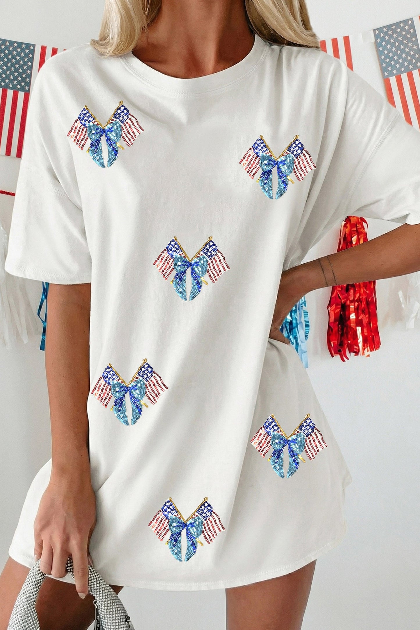 White Patriotic Sequin Flag Top