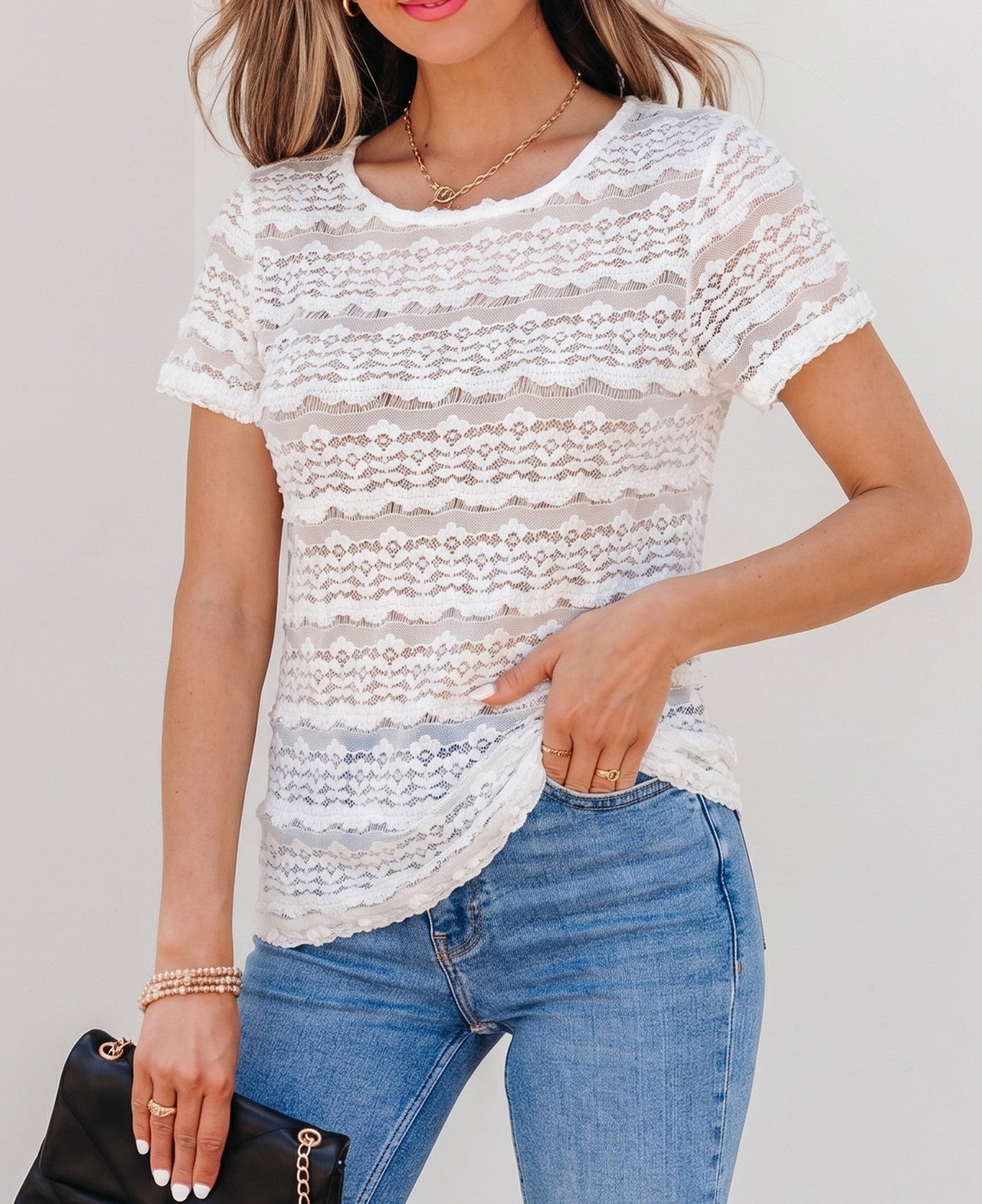 White Sheer Lace Spring Top