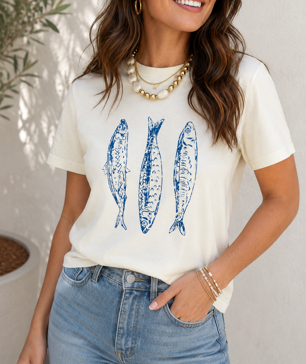 White Fish Print Shirt