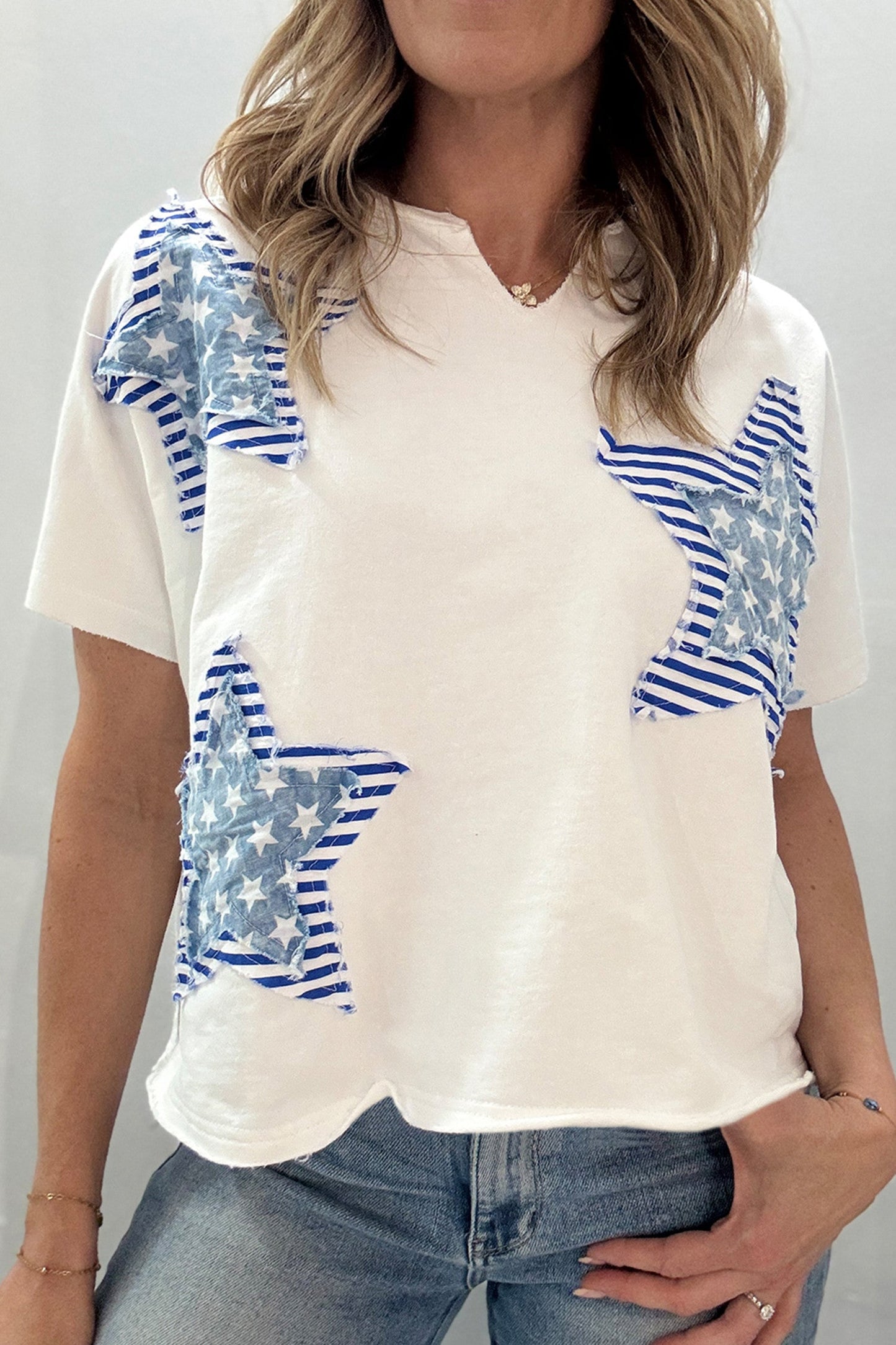 White Patriot Star Mineral Wash Top