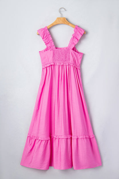 Hot Pink Ruffle Trim Maxi Dress