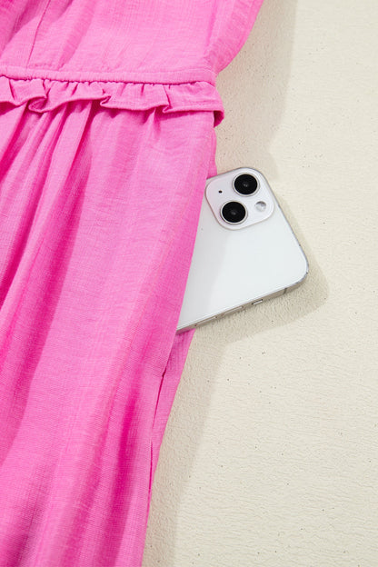Hot Pink Ruffle Trim Maxi Dress