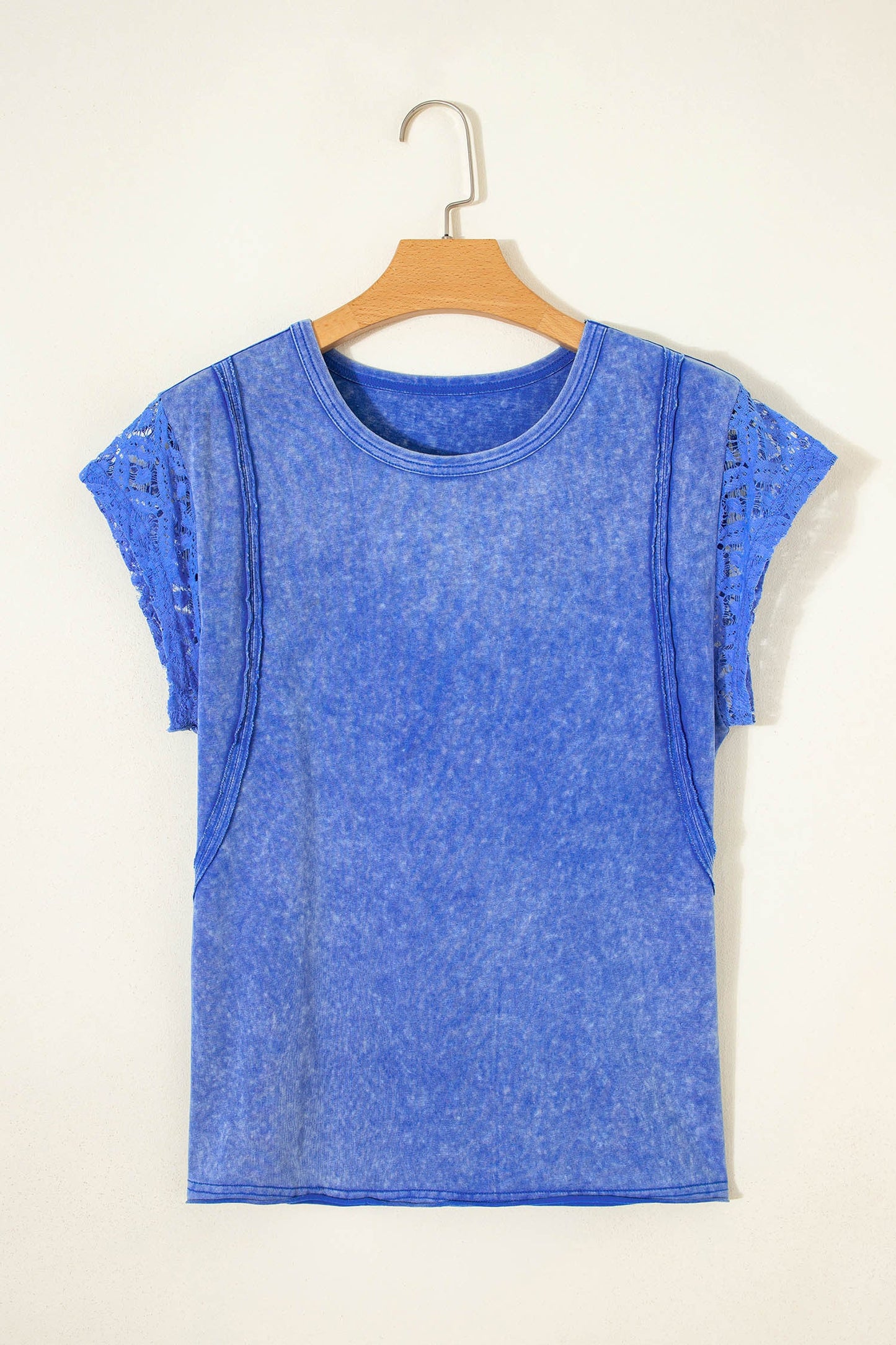 Mineral Blue Lace Sleeve Top