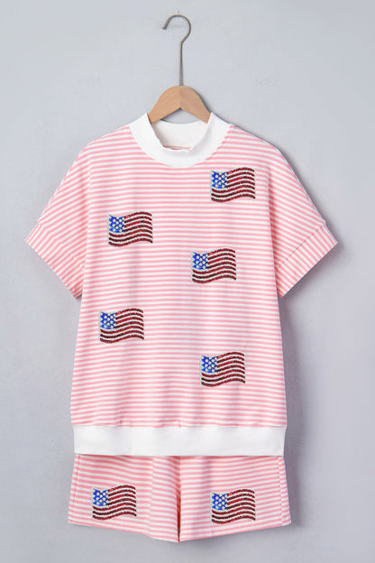 Pink Stripe Sequin Flag Set