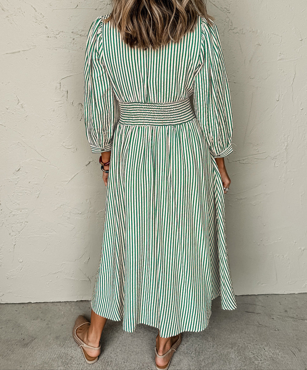 Stripe Clinched Midi Dress