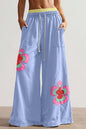 Colorblock Flower Patchwork Elastic Pants